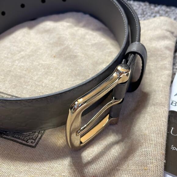 Authentic GUCCI dusty grey gold leather belt 80 27-28 4/6 new w bag main image 5
